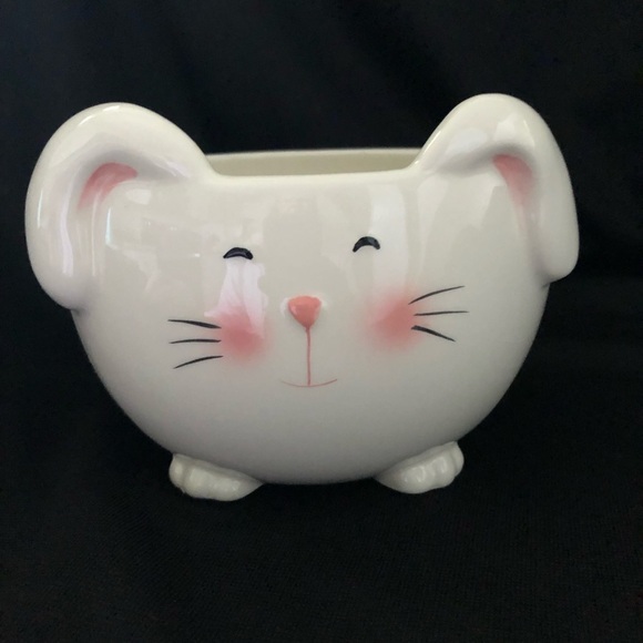 Blossoms & Blooms Bunny Rabbit Bowl Planter White & Pink - Spring Easter Decor - Picture 11 of 11